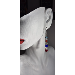 Collection Génération Patriote - Boucles d'oreilles – Montée de six perles bleu-blanc-rouge.