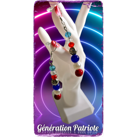 Collection Génération Patriote - Boucles d'oreilles – Montée de six perles bleu-blanc-rouge.