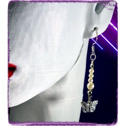 Boucles d'oreilles – Montée de quatre perles nacrées et de ses papillons couleur argent
