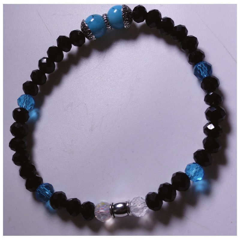 Bracelet Nuit Bleutée – Élégance noire & turquoise
