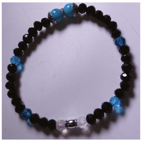 Bracelet Nuit Bleutée – Élégance noire & turquoise